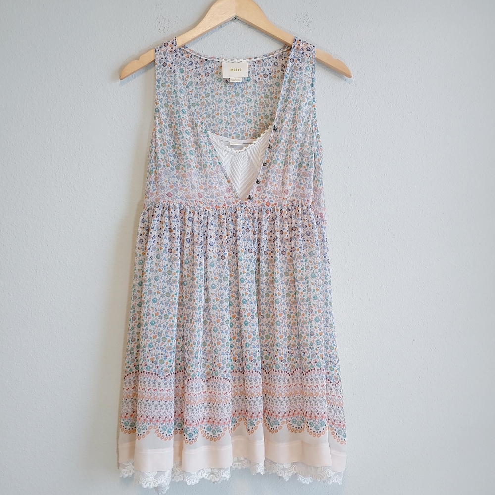Anthropologie Maeve Layered Floral Mini Tank Dress Sz XXS